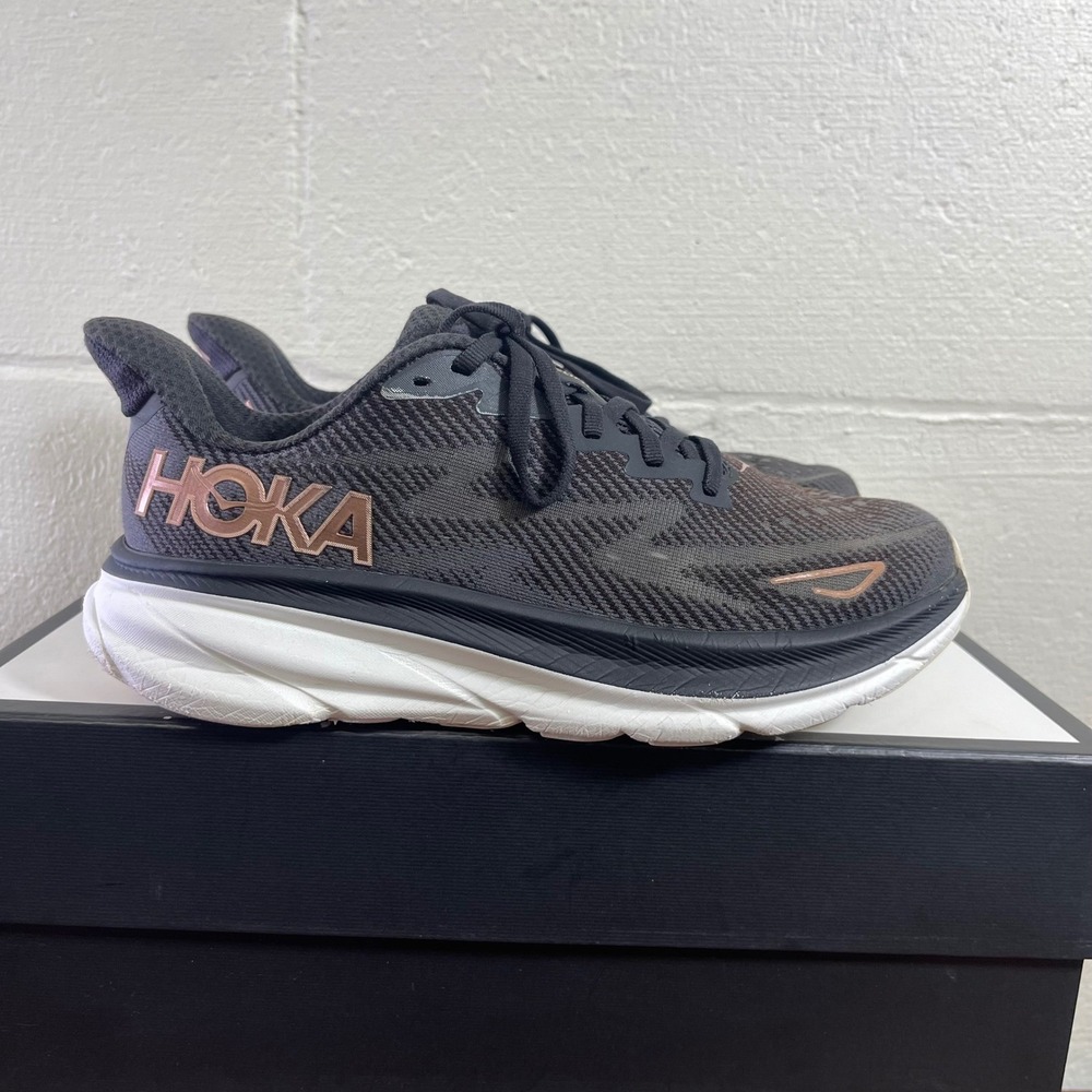 Hoka One One Clifton 9 1127896 BRGL Black Rose Gold Running Shoes Men's 8.5 B